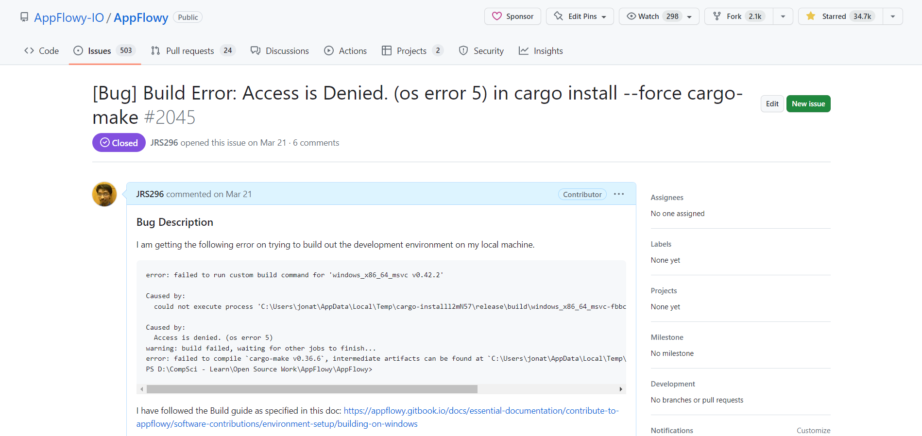AppFlowy Issue Page