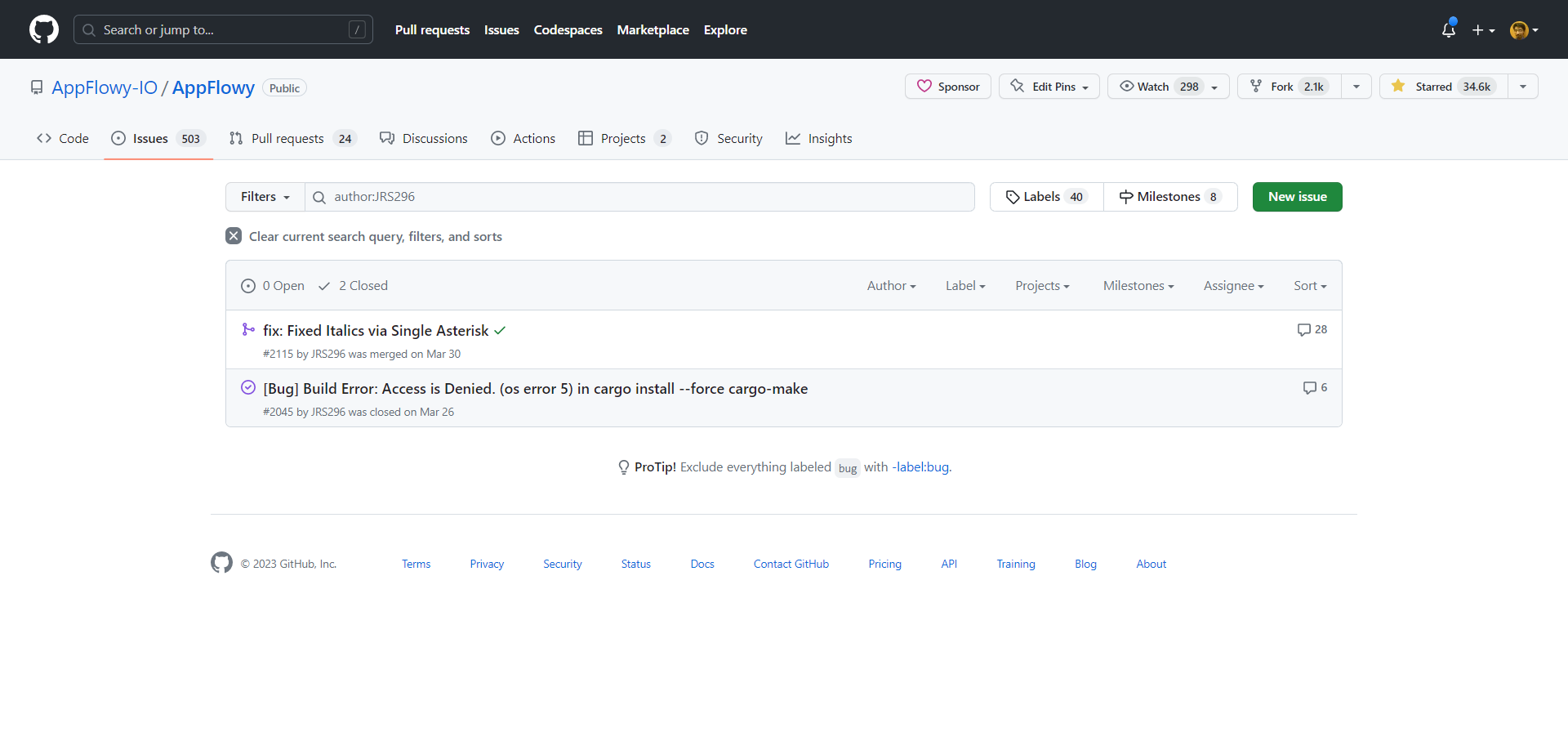 AppFlowy Issue Page