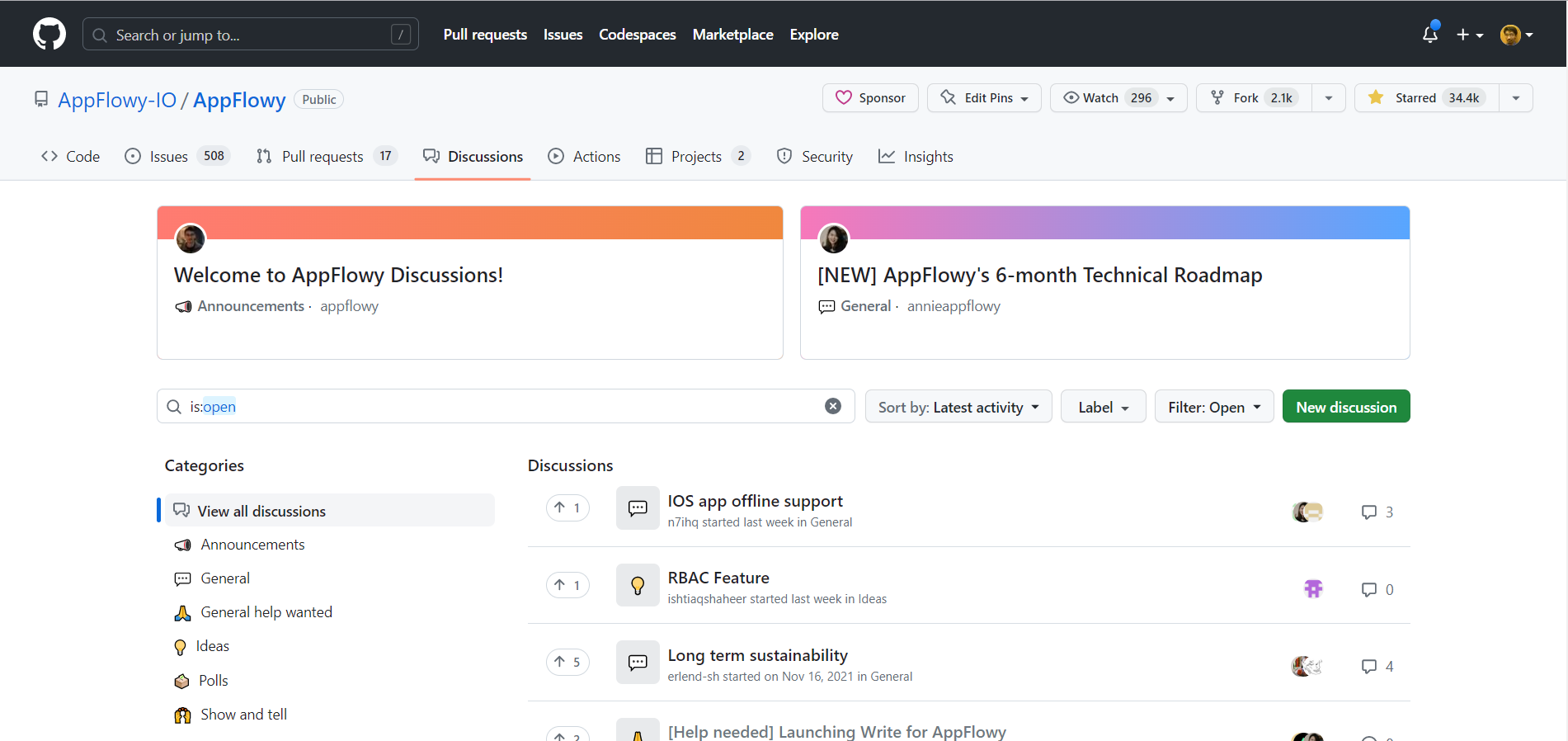 AppFlowy Discussions Page