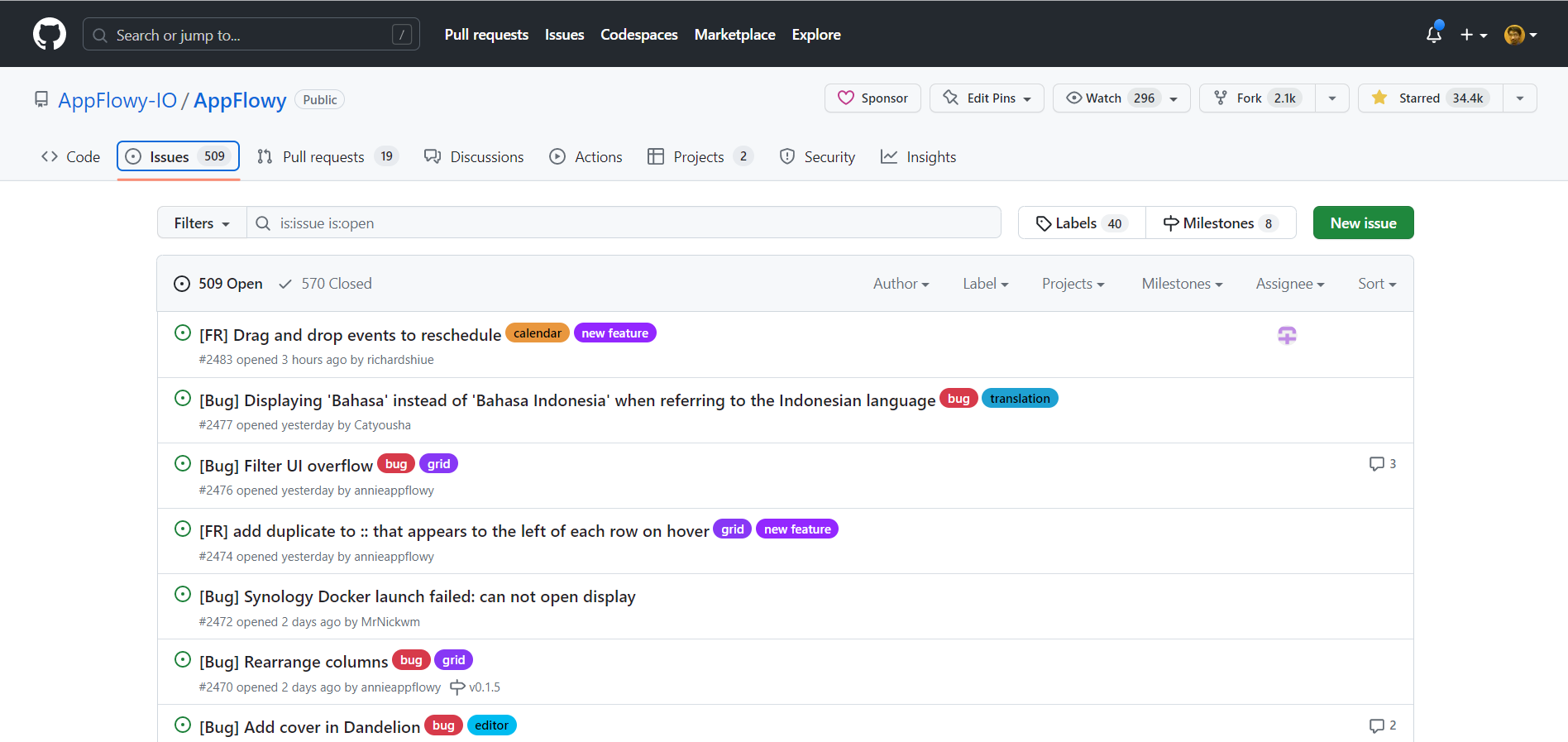 AppFlowy Issues Section